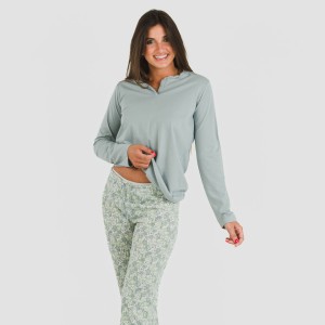 Pijama largo algodón Nadia verde azulado 2