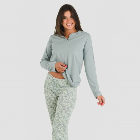 Pijama largo algodón Nadia verde azulado