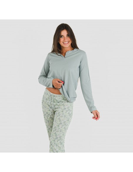 Pijama largo algodón Nadia verde azulado