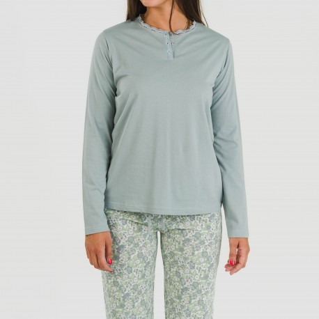 Pijama largo algodón Nadia verde azulado
