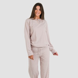 Pijama largo algodón Madrigal marsala 2