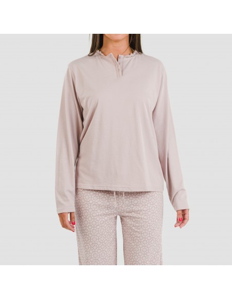 Pijama largo algodón Madrigal marsala