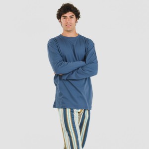 Pijama largo algodón hombre Raya Cap azul