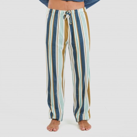 Pijama largo algodón hombre Raya Cap azul