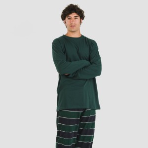 Pijama largo algodón hombre Lorenzo verde 2