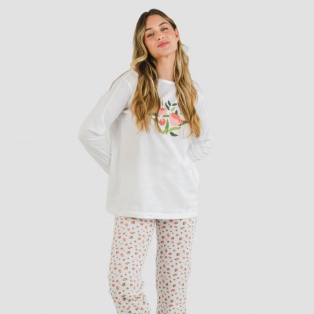 Pijama largo algodón Dona rosa