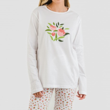 Pijama largo algodón Dona rosa