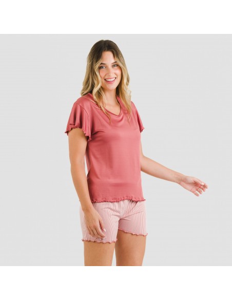 Pijama manga corta mujer soft Raya Aliena marsala