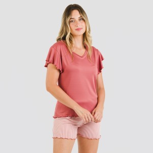 Pijama manga corta mujer soft Raya Aliena marsala 2