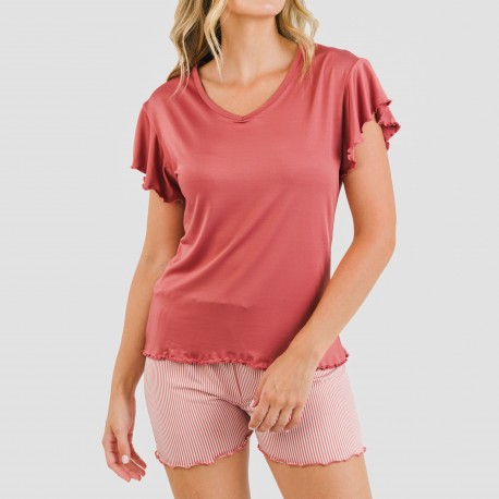 Pijama manga corta mujer soft Raya Aliena marsala
