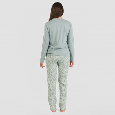 Pijama largo algodón Nadia verde azulado
