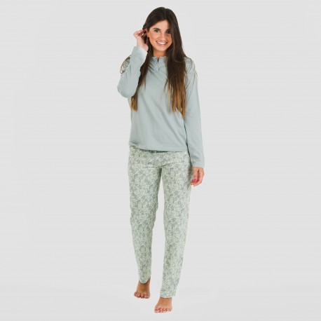 Pijama largo algodón Nadia verde azulado