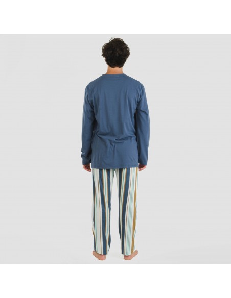 Pijama largo algodón hombre Raya Cap azul