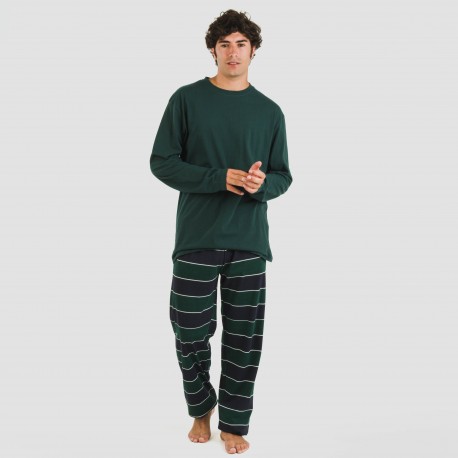 Pijama largo algodón hombre Lorenzo verde