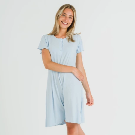 Blusón manga corta canalé viscosa liso