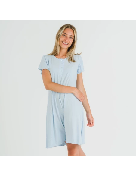 Blusón manga corta canalé viscosa liso