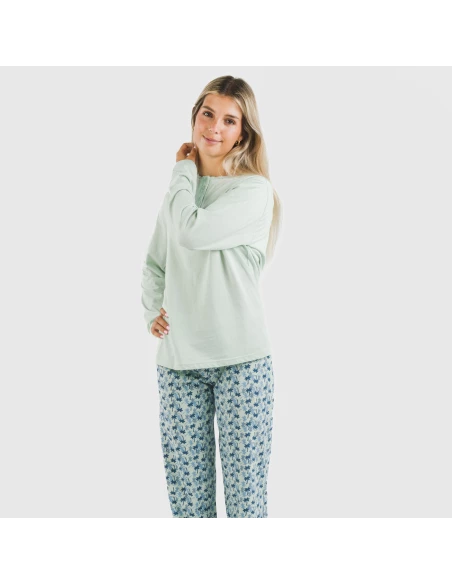 Pijama largo algodón Gaia verde tiffany