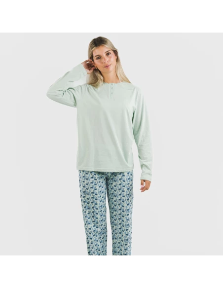 Pijama largo algodón Gaia verde tiffany
