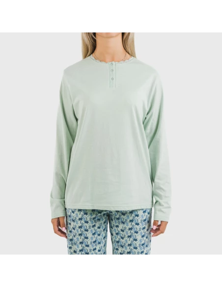 Pijama largo algodón Gaia verde tiffany