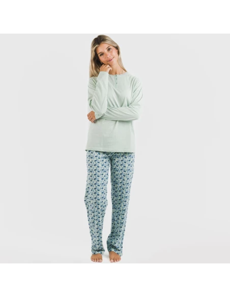 Pijama largo algodón Gaia verde tiffany