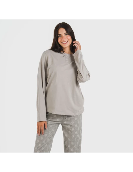 Pijama largo algodón Garbo gris mezcliyado
