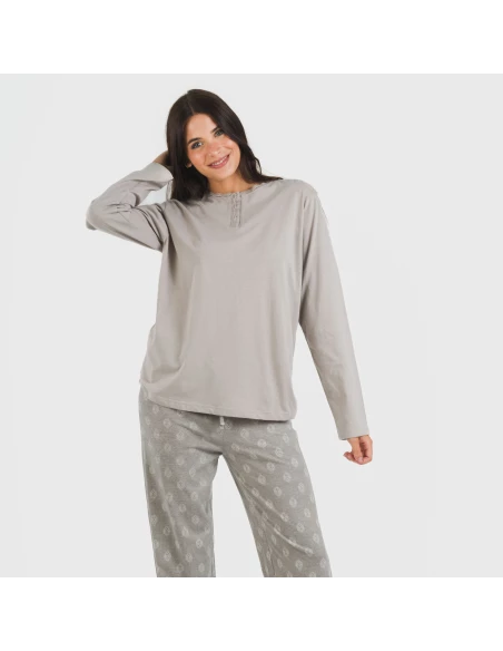 Pijama largo algodón Garbo gris mezcliyado