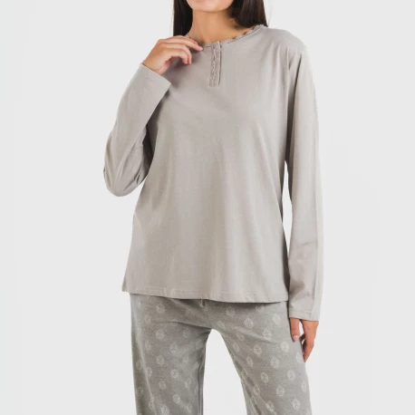 Pijama largo algodón Garbo gris mezcliyado