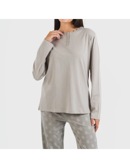 Pijama largo algodón Garbo gris mezcliyado