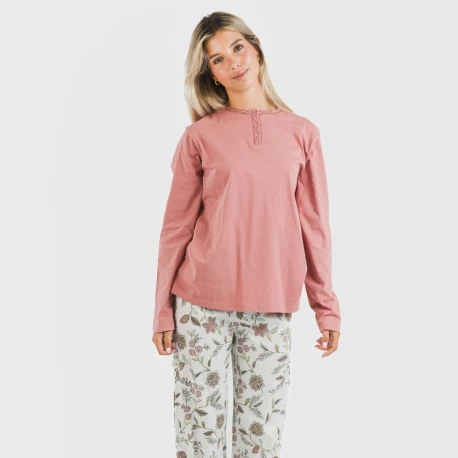 Pijama largo algodón Rosaura marsala