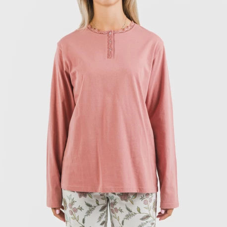 Pijama largo algodón Rosaura marsala