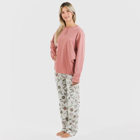 Pijama largo algodón Rosaura marsala