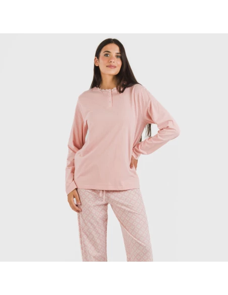 Pijama largo algodón Checo rosa
