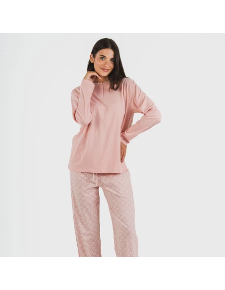 Pijama largo algodón Checo rosa