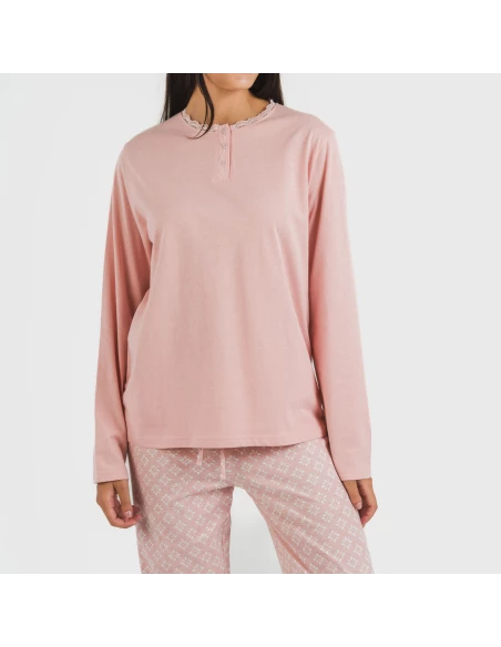 Pijama largo algodón Checo rosa