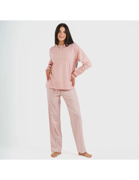 Pijama largo algodón Checo rosa