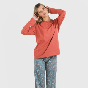 Pijama largo algodón Campiña teja