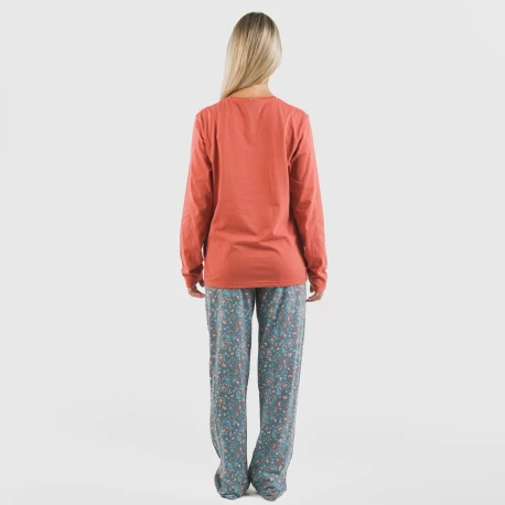 Pijama largo algodón Campiña teja