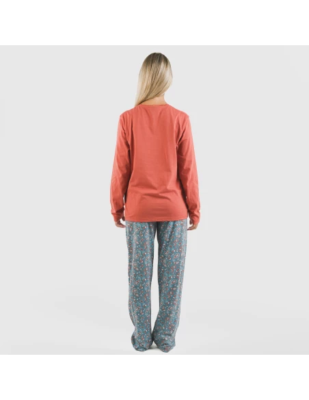 Pijama largo algodón Campiña teja