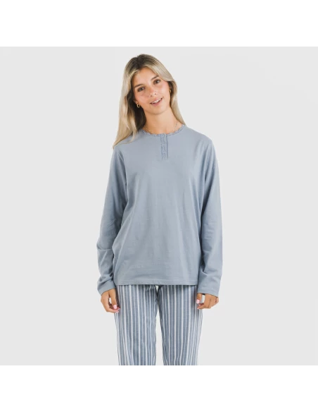 Pijama largo algodón Raya Tomas indigo