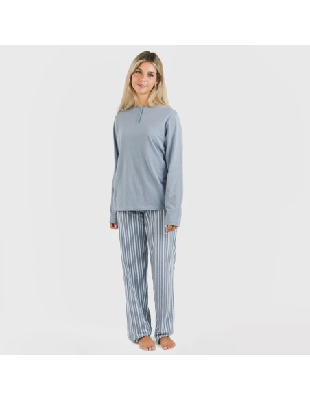 Pijama largo algodón Raya Tomas indigo