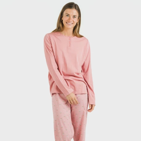 Pijama largo algodón Santi rosa