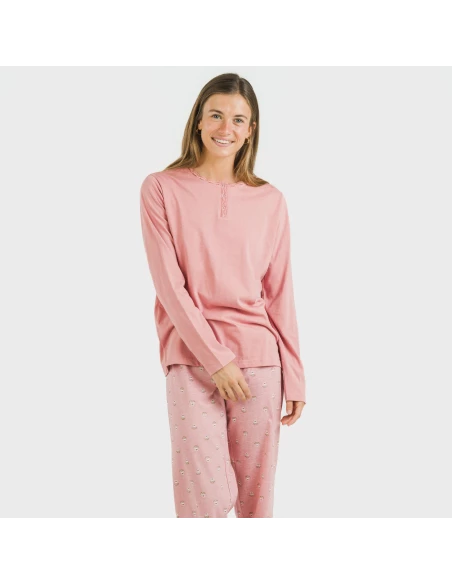 Pijama largo algodón Santi rosa