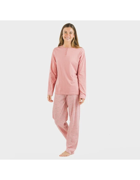 Pijama largo algodón Santi rosa