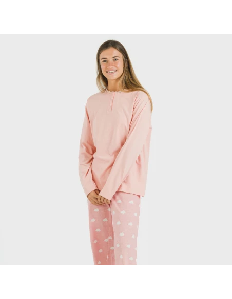 Pijama largo algodón Nubecita rosa