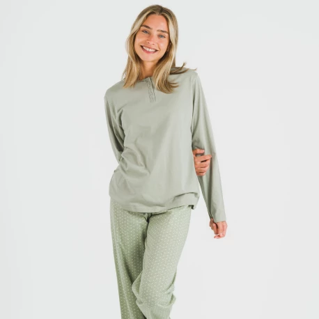 Pijama largo algodón Steve verde caceria