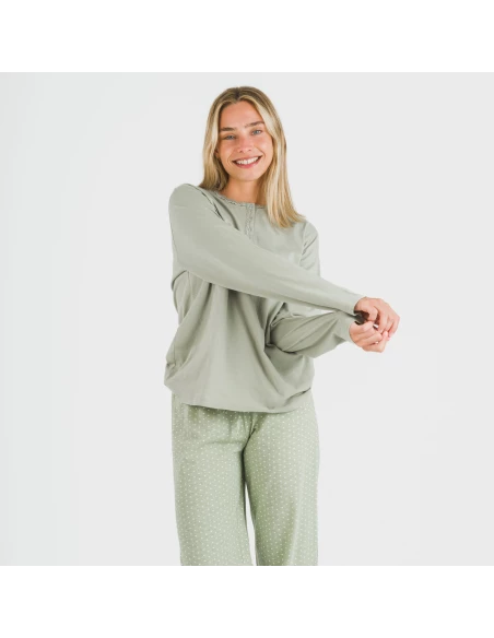 Pijama largo algodón Steve verde caceria