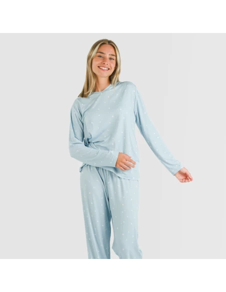 Pijama largo mujer soft Ambarina celeste