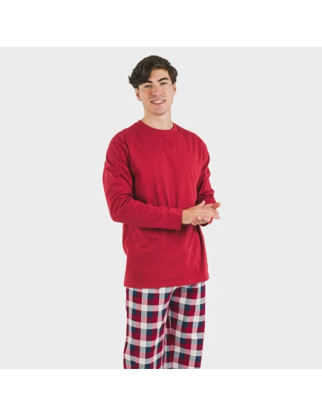 Pijama hombre franela Cuadro Ferni burdeos