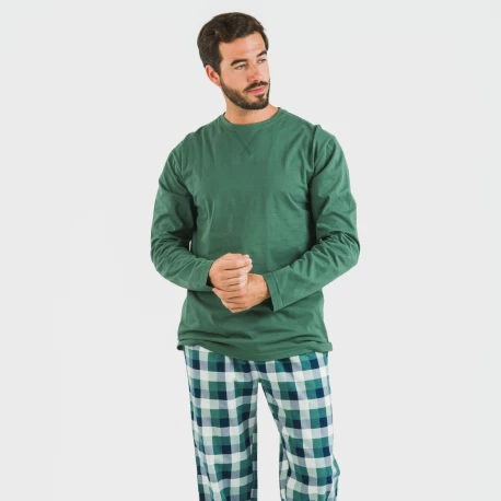 Pijama hombre franela Cuadro Ferni verde