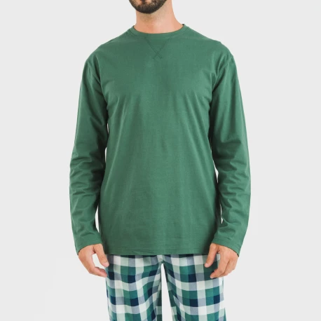 Pijama hombre franela Cuadro Ferni verde